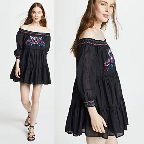 Free People Off Shoulder Smock Sunbeams Mini Dress - Picture 4 of 8